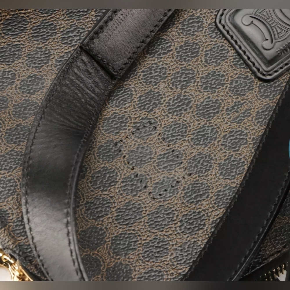 Celine | Double Zip Shoulder Tote Bag | Macadam Canvas & Black Leather | Vintage - Picture 15 of 16